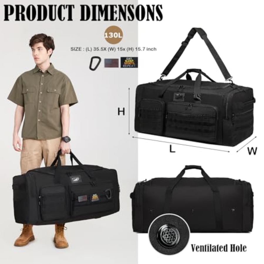 130L特大ダッフルバッグ（男性用）、頑丈な大型トラベルダッ - Xl Sports Equipment Bag のレビューと価格